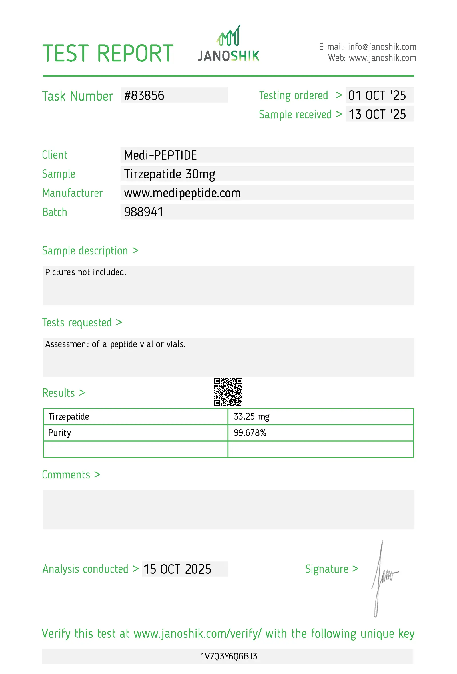 Tirzepatide Certificate of Analysis